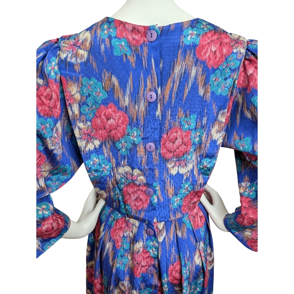 Vintage Union Made Blue Floral Dress | Long Sleeve Midi | Cottagecore, Size S - Picture 8 of 11